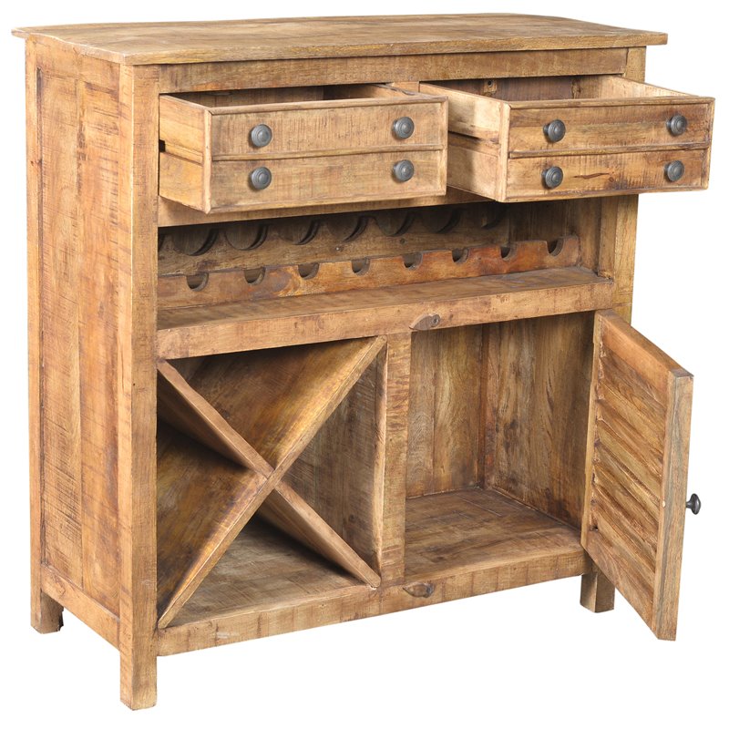 Golden Solid Wood 2 Drawer 1 Door Wine Cabinet in Natural