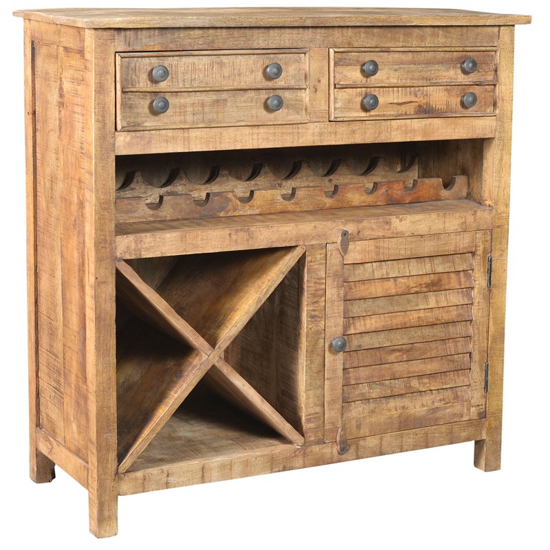 Golden Solid Wood 2 Drawer 1 Door Wine Cabinet in Natural