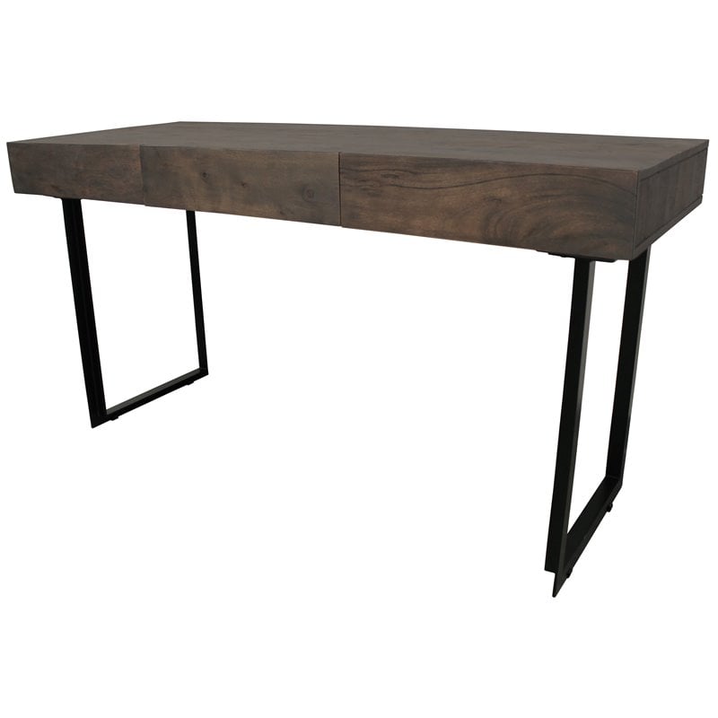 Grady Solid Wood 3 Drawer Desk in Gray Wash with Iron Base