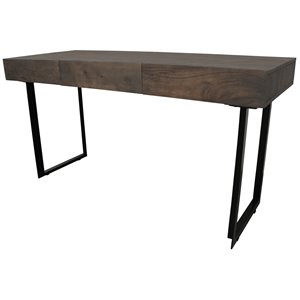 Grady Solid Wood 3 Drawer Desk in Gray Wash with Iron Base