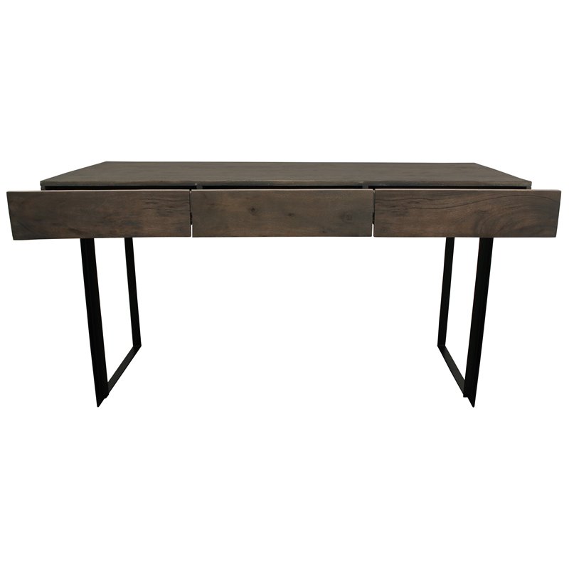 Grady Solid Wood 3 Drawer Desk in Gray Wash with Iron Base