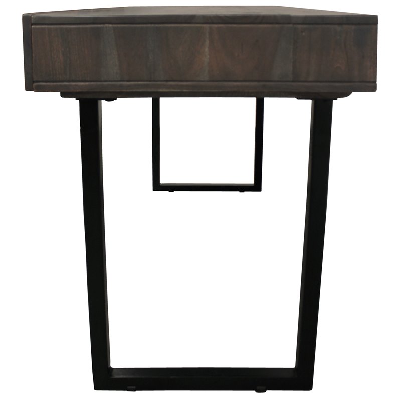 Grady Solid Wood 3 Drawer Desk in Gray Wash with Iron Base