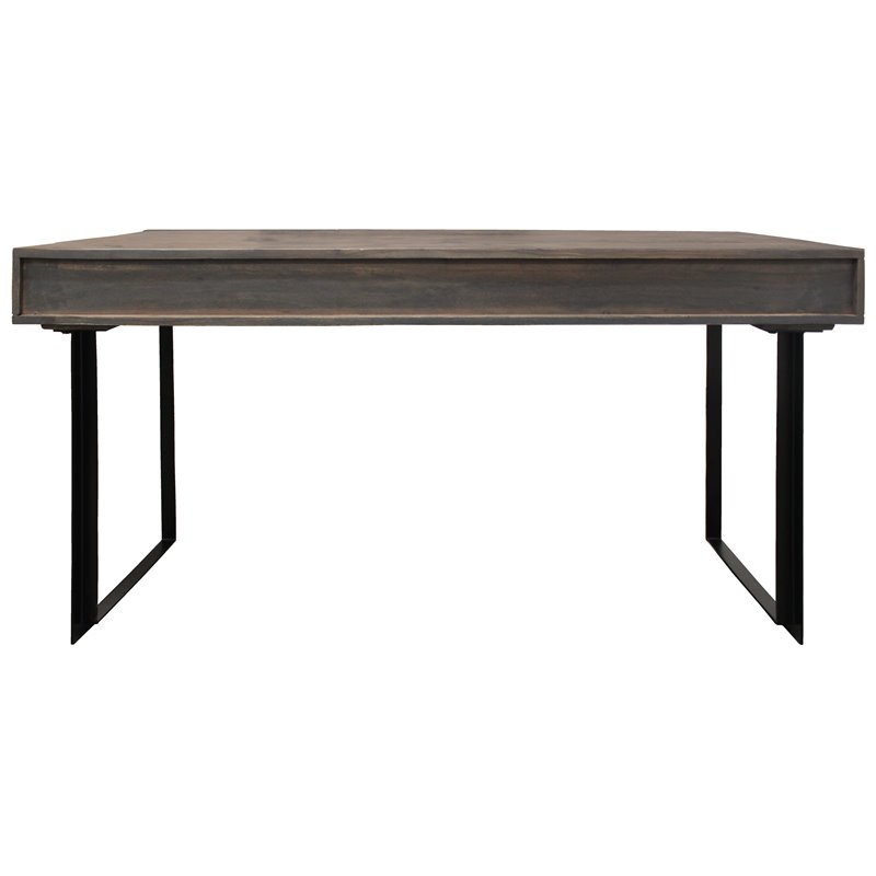Grady Solid Wood 3 Drawer Desk in Gray Wash with Iron Base