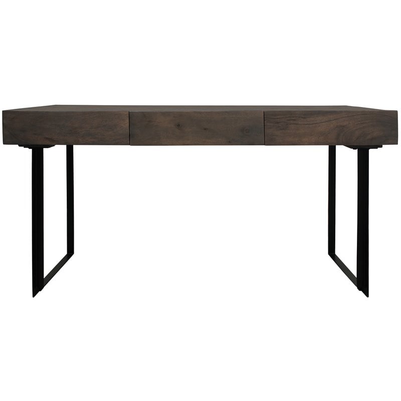 Grady Solid Wood 3 Drawer Desk in Gray Wash with Iron Base
