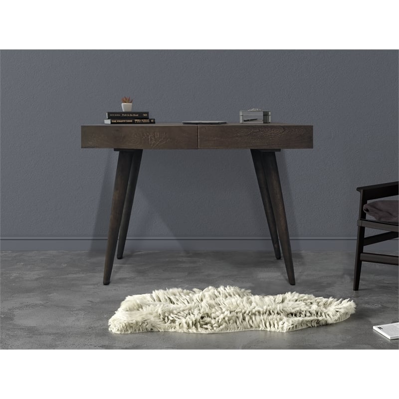 Benedict Acacia Solid Wood 2-Drawer Desk in Gray Wash Finish