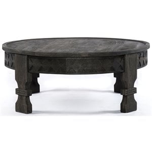 Jamboree Solid Wood Hand-Carved Cocktail Table in Gray