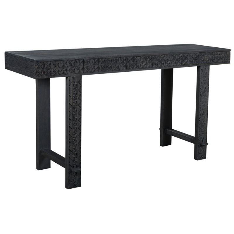 Jamboree Solid Wood Hand-Carved Console Table in Gray
