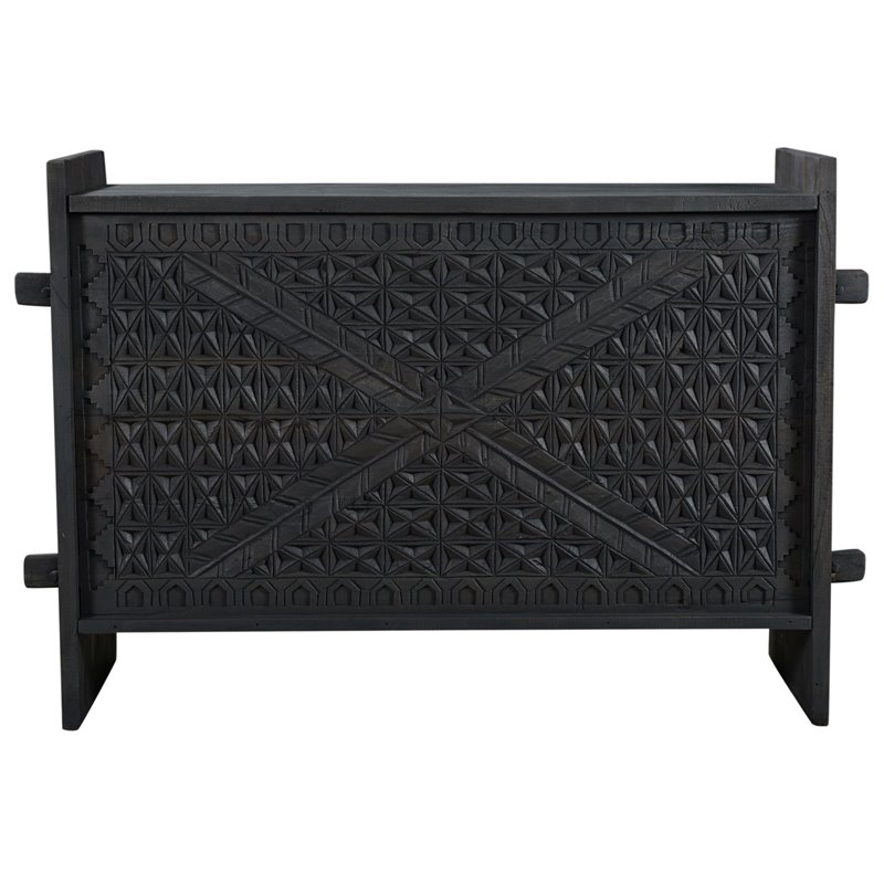 Jamboree Solid Wood Hand-Carved Trunk Box in Dark Gray