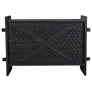 Jamboree Solid Wood Hand-Carved Trunk Box in Dark Gray