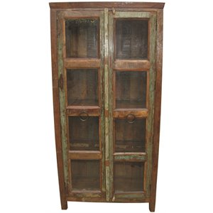 beach solid wood 2 door cabinet with glass inserts in multi-color