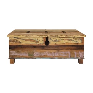 Beach Solid Wood Box Cocktail Table with Lifting Top in Multi-Color