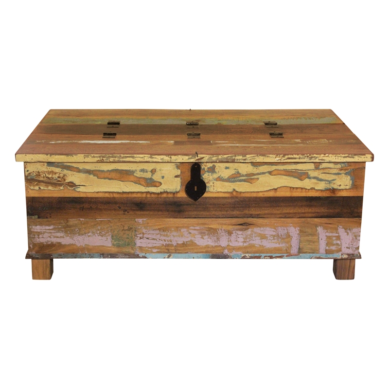 Beach Solid Wood Box Cocktail Table with Lifting Top in Multi-Color