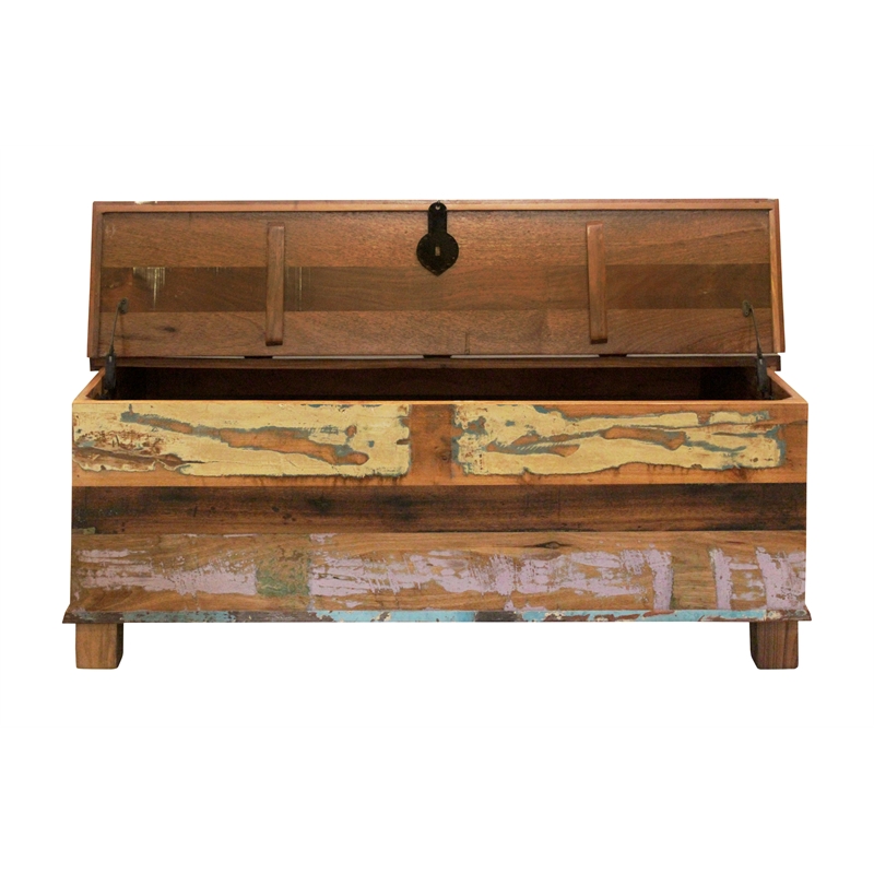 Beach Solid Wood Box Cocktail Table with Lifting Top in Multi-Color