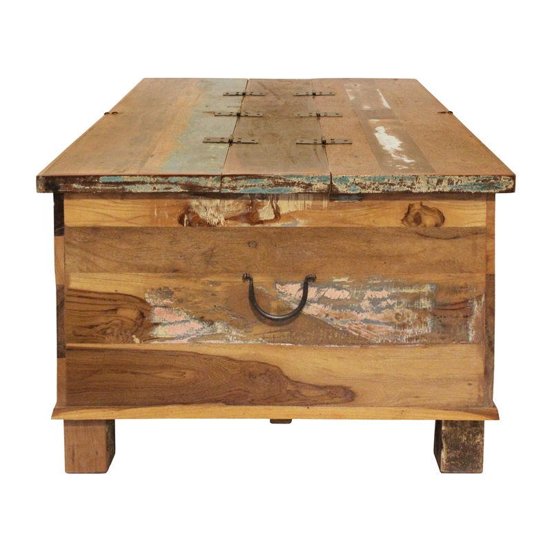 Beach Solid Wood Box Cocktail Table with Lifting Top in Multi-Color
