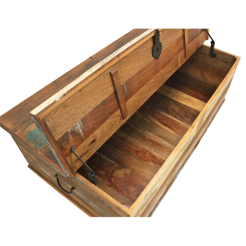 Beach Solid Wood Box Cocktail Table with Lifting Top in Multi-Color