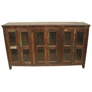 Beach Solid Wood 6 Door Buffet with Glass Inserts in Multi-Color