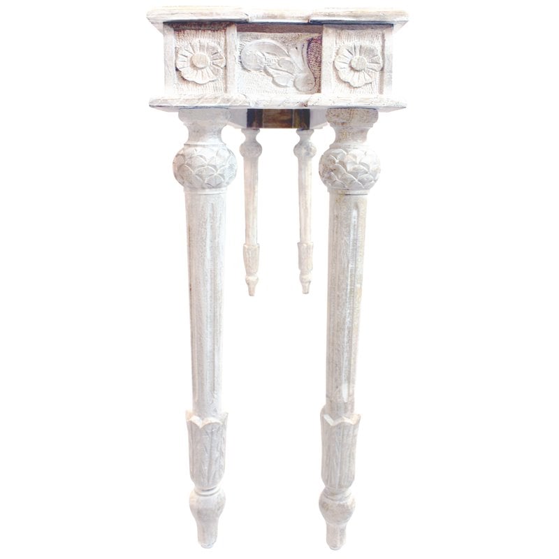 Tigard Console Table in Traditional White Finish on Hand-Carved Solid Wood