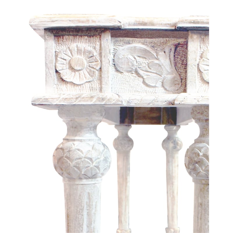 Tigard Console Table in Traditional White Finish on Hand-Carved Solid Wood