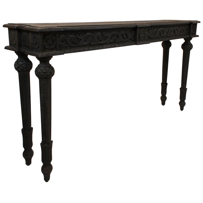 Tigard Solid Wood Hand-Carved Console Table in Gray Finish