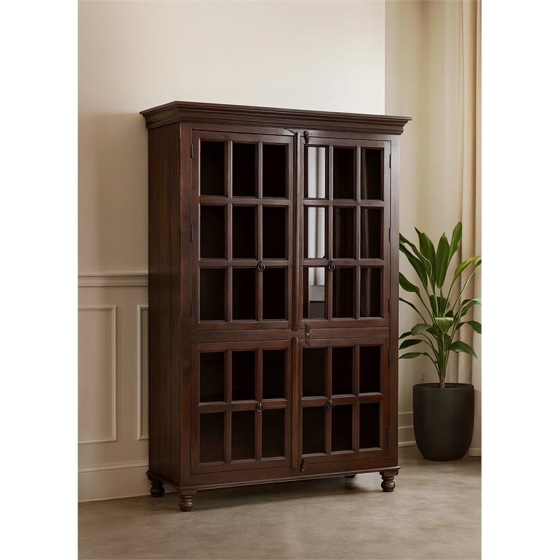 Aspen Solid Wood Cabinet with Glass Doors in Light Brown