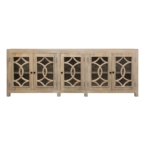 Bayside Canal Solid Wood Sideboard with 5 Glass Doors in White Wash