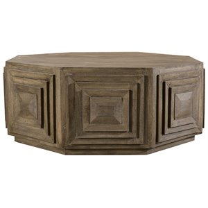 Gamble Solid Wood Octagonal Cocktail Table with Terraced Details in Brown