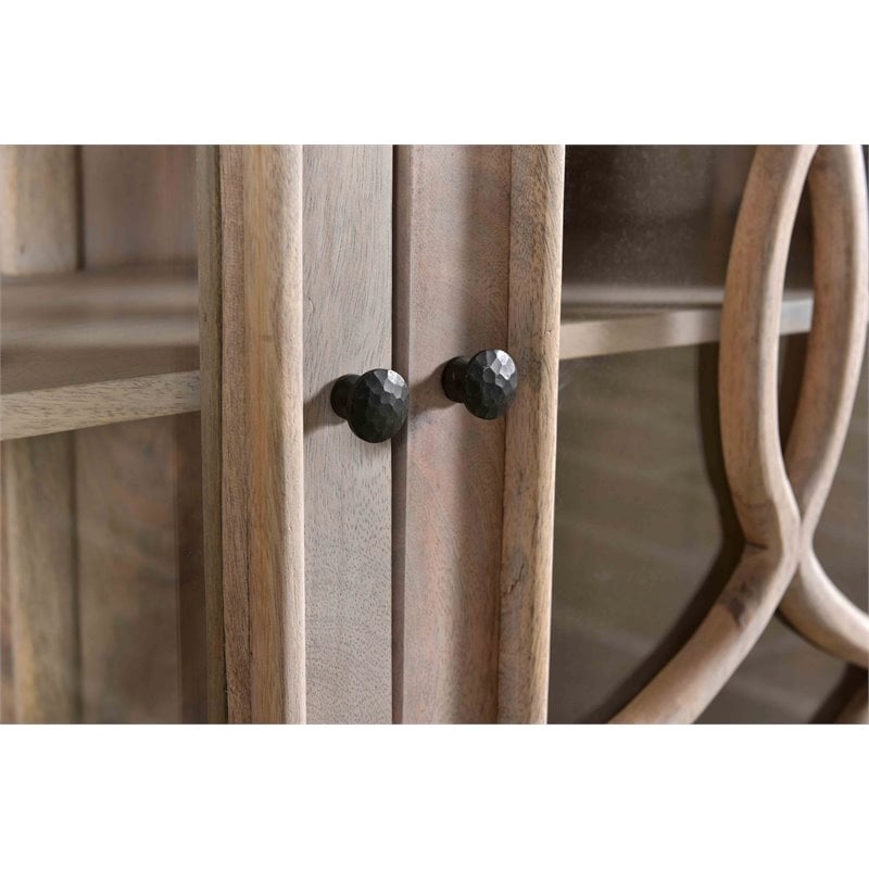 Bayside Canal Solid Wood 3 Glass Door Sideboard in White Wash