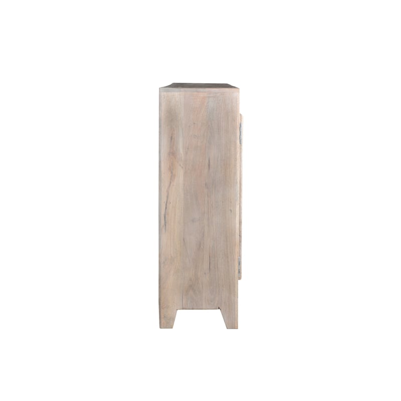 Bayside Canal Solid Wood 3 Glass Door Sideboard in White Wash