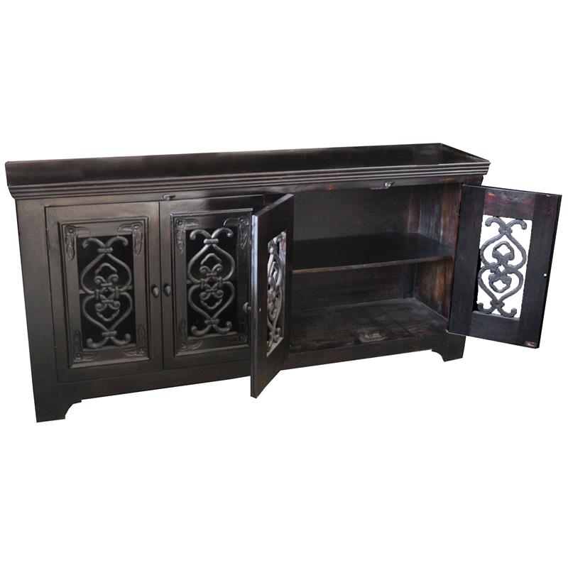 Durango 4-Door Solid Wood Buffet in Brown with Iron Accents