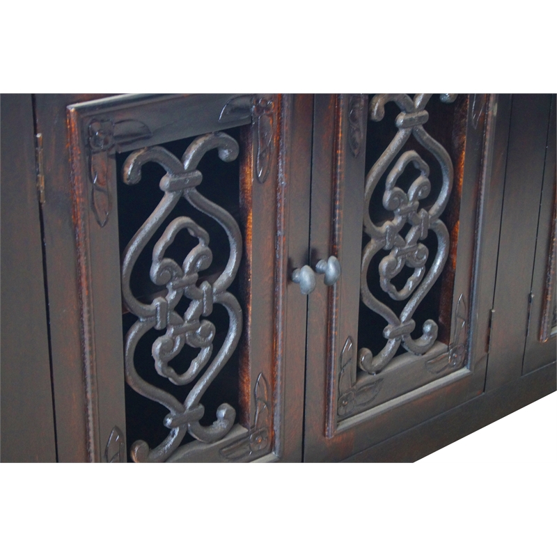 Durango 4-Door Solid Wood Buffet in Brown with Iron Accents