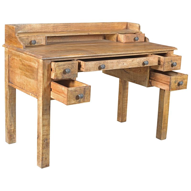 Golden 7-Drawer Solid Wood Study Desk in Natural Finish