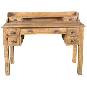 Golden 7-Drawer Solid Wood Study Desk in Natural Finish