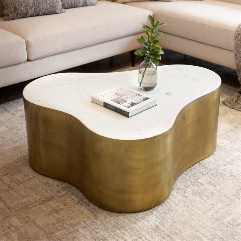 Orlando Kendall Cocktail Table with Marble Top and Brass-Finished Iron Base