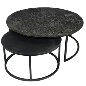 Orlando Ingram Cast Iron Nesting Cocktail Tables with Acid-Etched Top in Black