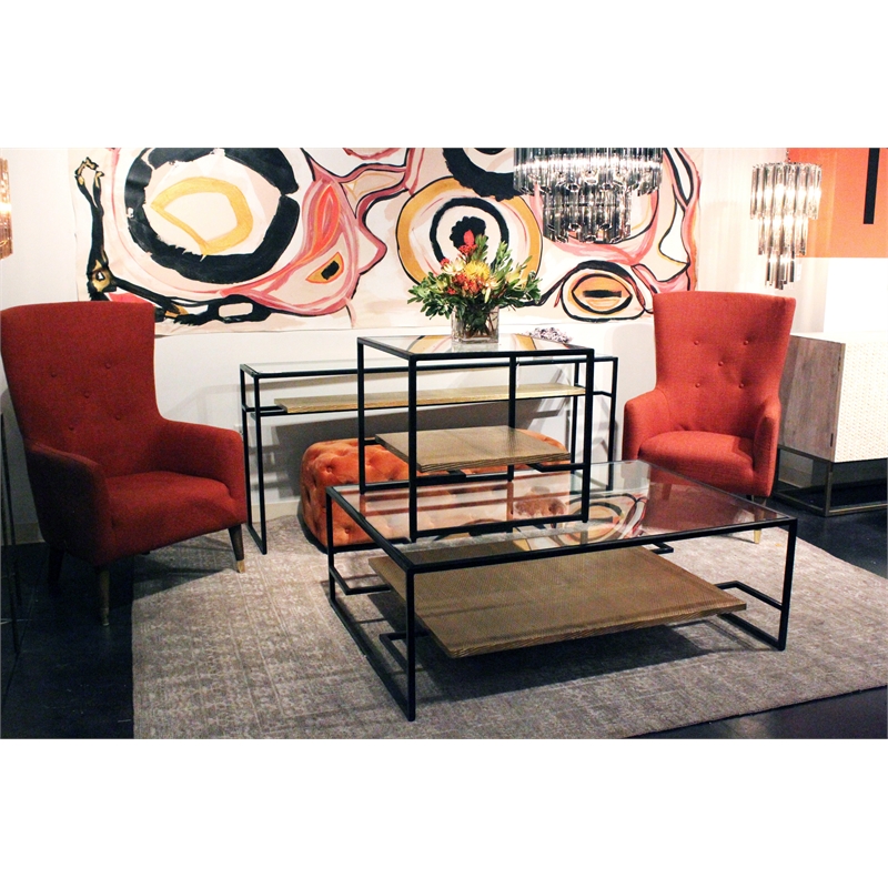 Orlando Cooper Cocktail Table on Cast Iron Frame with Glass Top in Black