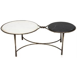 George Cast Iron Cocktail Table with Two Marble Tops in Gold