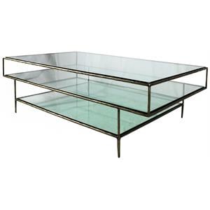Orlando Melvin Cocktail Table with Glass Top and Forged Iron Legs in Brass
