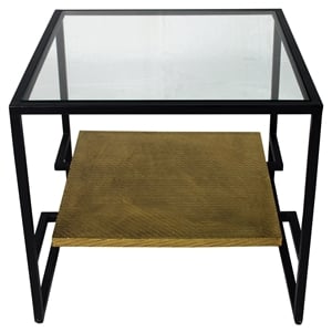 Orlando Cooper End Table on Black Cast Iron Frame with Glass Top and Brass Shelf