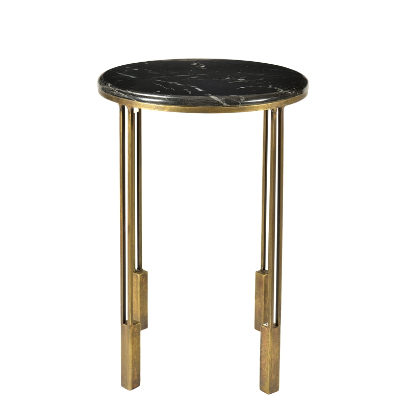 Orlando Agua Side Table on Cast Iron Frame  in Gold Finish with Marble Top