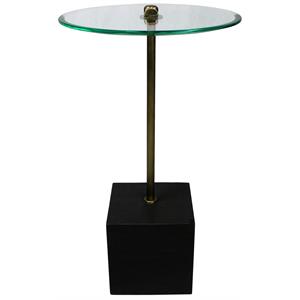 Orlando Agua Cast Iron Side Table with Stone Base and Glass Top in Black