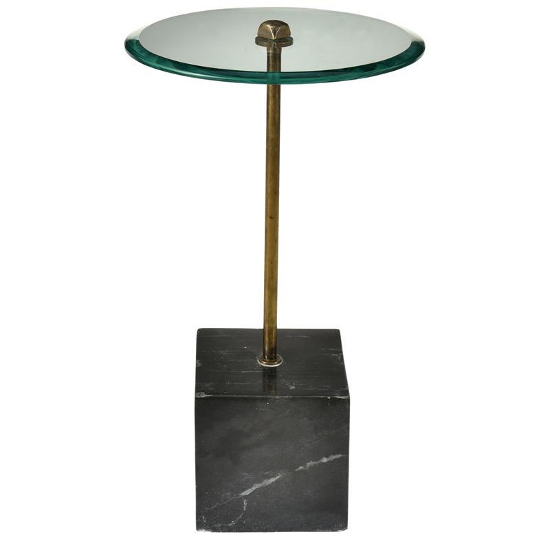 Orlando Agua Cast Iron Side Table with Stone Base and Glass Top in Black