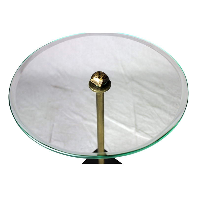 Orlando Agua Cast Iron Side Table with Stone Base and Glass Top in Black