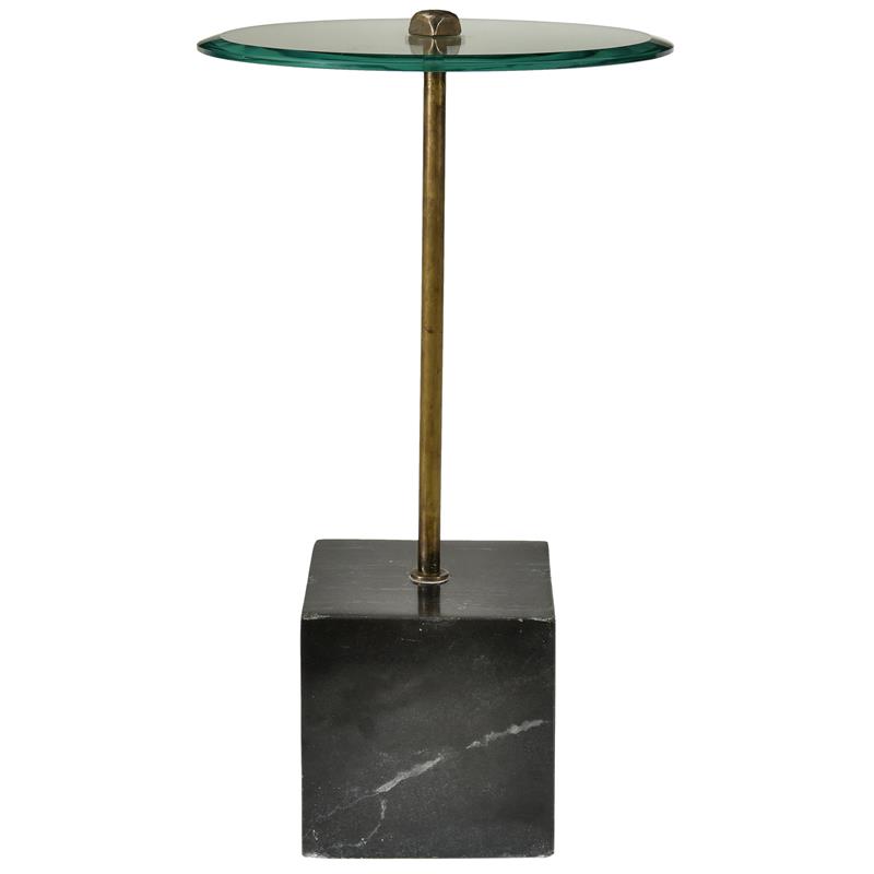 Orlando Agua Cast Iron Side Table with Stone Base and Glass Top in Black