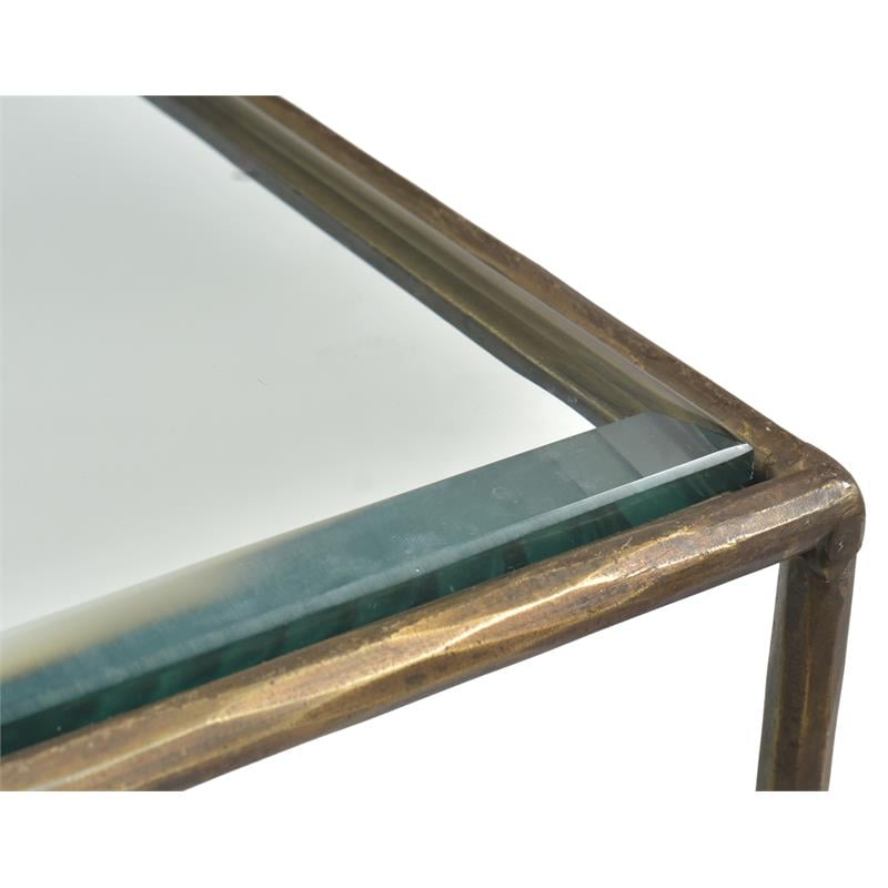Orlando Melvin Cast Iron Side Table with 3 Glass Top in Antique Brass Finish
