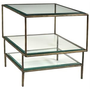 Orlando Melvin Cast Iron Side Table with 3 Glass Top in Antique Brass Finish