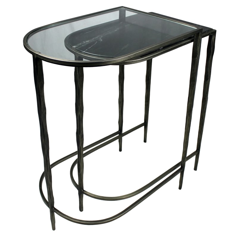 Harrison Cast Iron Nesting Console Tables with Glass and Marble Tops in Gold