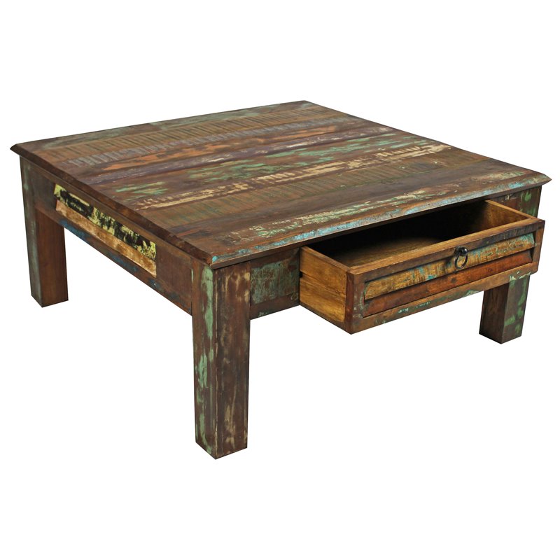Trinidad Reclaimed Solid Wood 2-Drawer Cocktail Table in Multi-Color