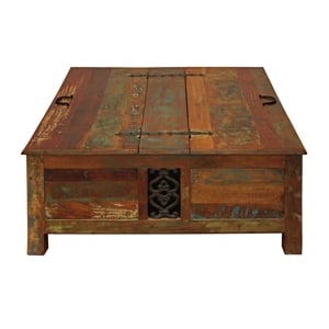 Moti Trinidad 40&quot Reclaimed Solid Wood Box Cocktail Table in Multi-Color