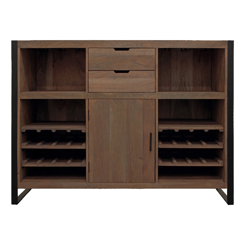 Gail Wine and Bar Console in Farmhouse Nutmeg Finish Solid Wood