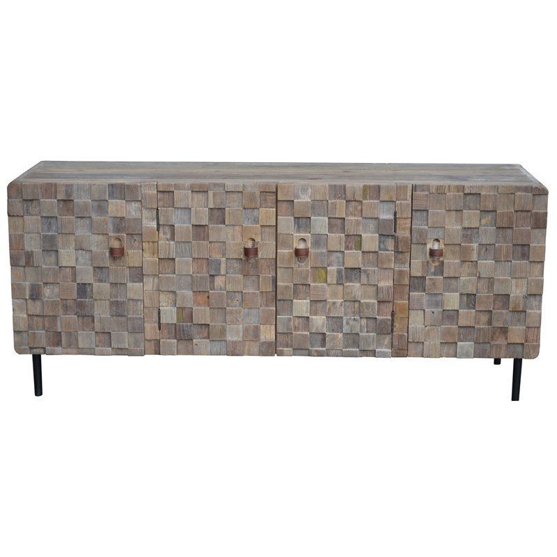 Norwalk 4-Door Solid Elm Wood Buffet in Brown Finish